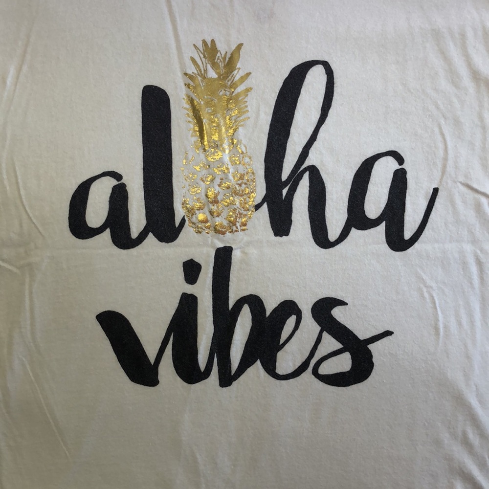 Island Sole ALOHA VIBES Golden Pineapple Tee T-Shirt White Hawaii Short Sleeve S - Picture 2 of 7